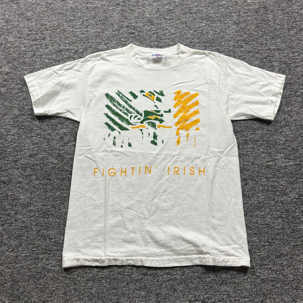 Vintage 1990s Dodger Notre Dame Fighting Irish Graphic White T Shirt Size Large